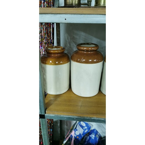 228 - 4x vintage glazed crock pots along with quantity of stainless-steel utensils and full kitchen knife ... 