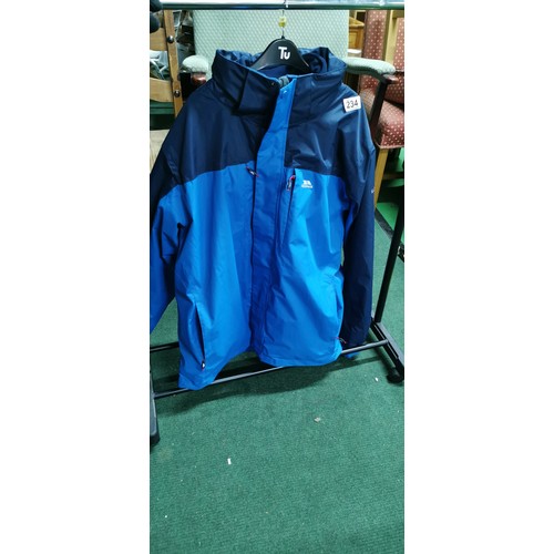 234 - Trespass two tone blue waterproof coat with fleece in the liner in excellent appears in unused condi... 