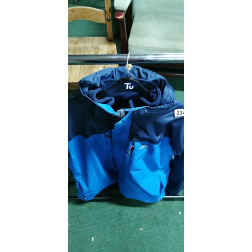 234 - Trespass two tone blue waterproof coat with fleece in the liner in excellent appears in unused condi... 