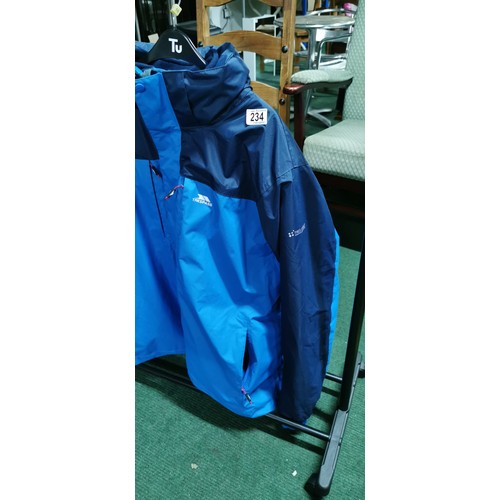 234 - Trespass two tone blue waterproof coat with fleece in the liner in excellent appears in unused condi... 