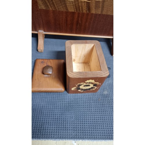 251 - Wooden marquetry  firescreen with a fly fishing sceen along with a solid wooden box with a hand pain... 