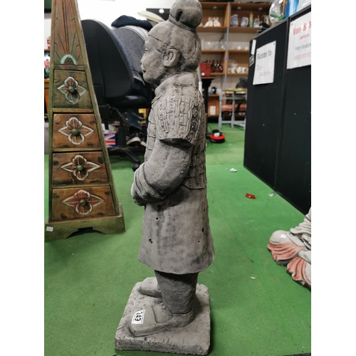 249 - Large concrete terracotta army figure in very good order, well detailed jacket. 74cm height x 20cm s... 