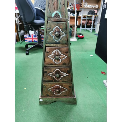 250 - Tall wooden triangle shaped 4x drawer storage unit with floral design to the drawers and a giraffe c... 