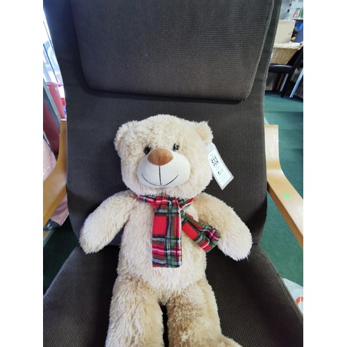 56 - Pair of plush Teddy bears. 1x in a tartan scarf called Winston in as new condition. Largest bear mea... 