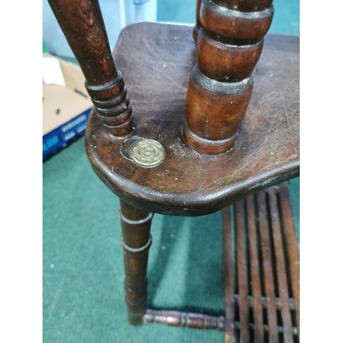 552 - Genuine antique English Rose spinning wheel in full working order complete with leather strapping, a... 