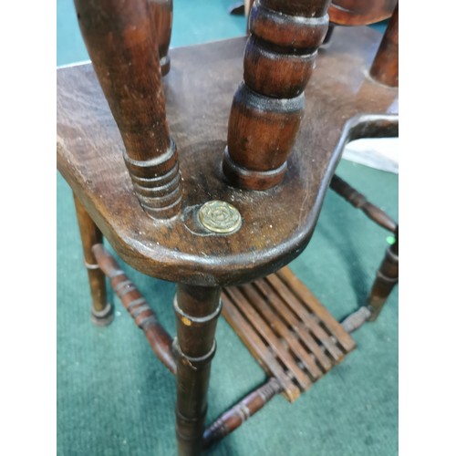 552 - Genuine antique English Rose spinning wheel in full working order complete with leather strapping, a... 