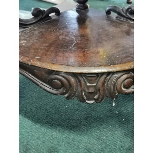 553 - Very ornate antique solid Burr Walnut 4 tier wotnot with scroll designs to the shelves and barley tw... 