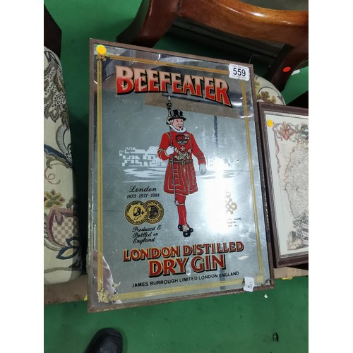 559 - Collection of 2x advertising mirrors for Dewar's Scotch Whisky and Beef Eater London Gin along with ... 