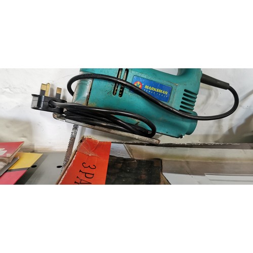 167 - 760W FMTC760HD 13mm Hammer drill, Marksman jig saw along with new in box 3 panel fire screen by Ingl... 