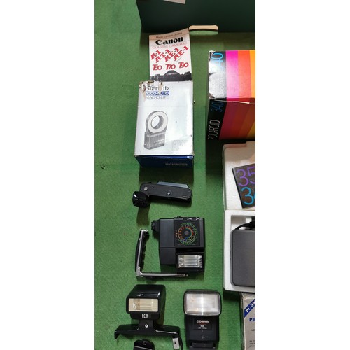 257A - box of various vintage cameras and camera accessories including 2 boxed polaroid cameras