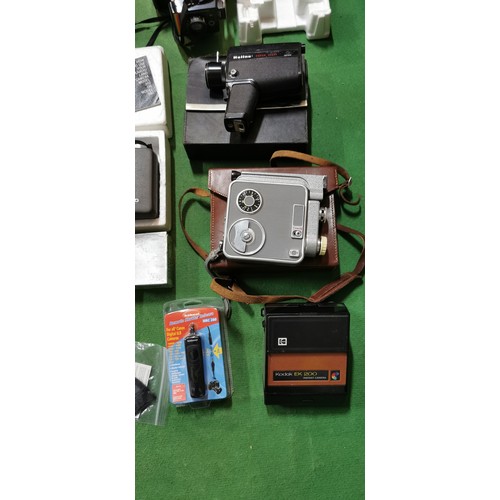 257A - box of various vintage cameras and camera accessories including 2 boxed polaroid cameras