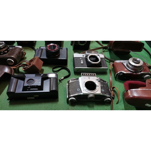 257B - box of various vintage cameras and camera accessories  inc zenit 35mm cameras etc.