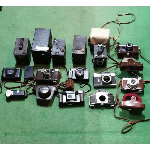 257B - box of various vintage cameras and camera accessories  inc zenit 35mm cameras etc.