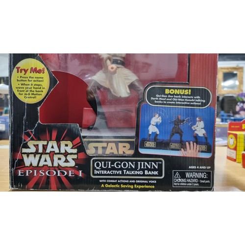 30 - Star Wars episode 1 Qui-Gon Jinn interactive talking bank with combat actions and original voice. Bo... 