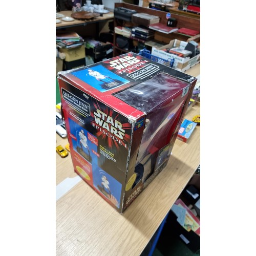 30 - Star Wars episode 1 Qui-Gon Jinn interactive talking bank with combat actions and original voice. Bo... 