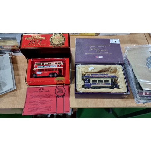 37 - 2x Special Edition Diecast vehicles inc a boxed Corgi Golden Jubilee tram and Matchbox models of Yes... 