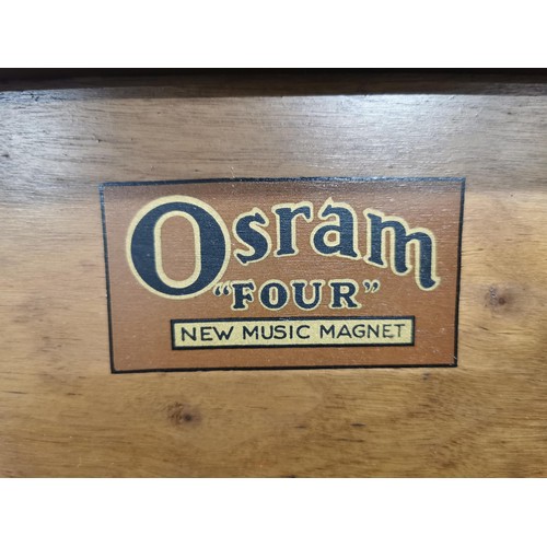 53 - Early vintage very collectable Osram Four new music magnet tabletop radio with a lift up lid reveali... 