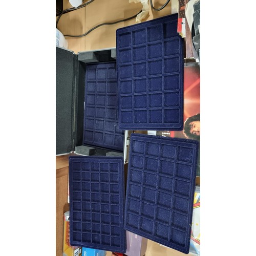 45 - Aluminium coin collectors storage case with 4x inserts for various sized coins