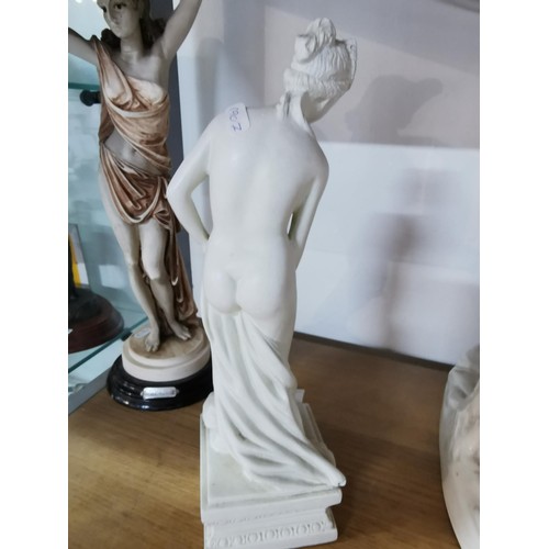 485 - Pair of resin female figures, one on a plinth.
Tallest measures 36cm high.