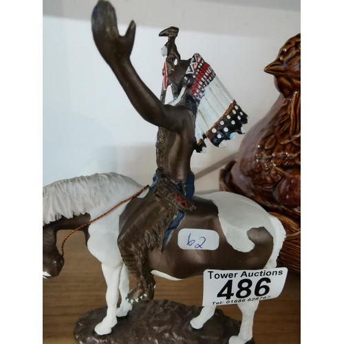 486 - An open top tram made of coal along with a metal horse figure with Indian titled 