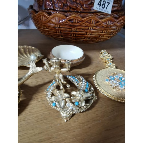 487 - A Portmeirion oven to table chicken formed casserole dish along with a vintage 1960's set inc ornate... 