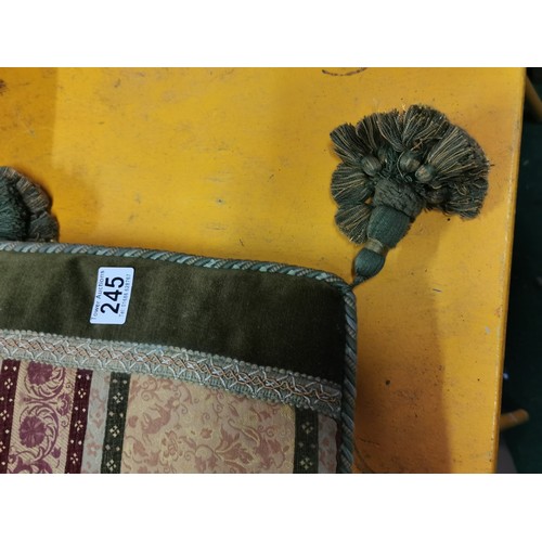 245 - A collection of three vintage tasselled, Turkish scatter cushions. All in excellent condition.
lengt... 