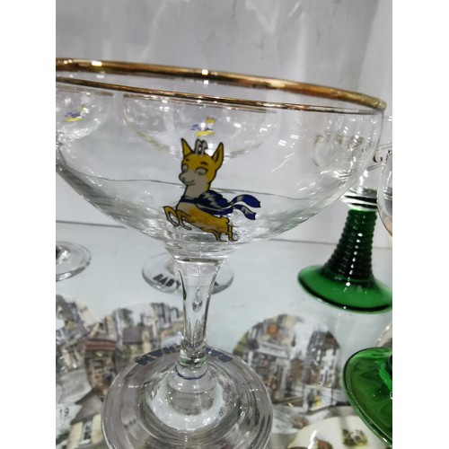 501 - A quantity of six babysham glasses all marked with the babysham symbol along with a pair of Gatsberg... 