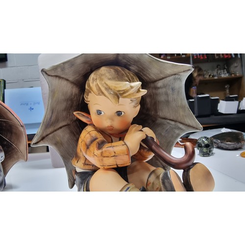 493 - Pair of rare matching Goebel Hummel Boy and Girl under umbrella figures 152/0A & 152/0B both dated 1... 