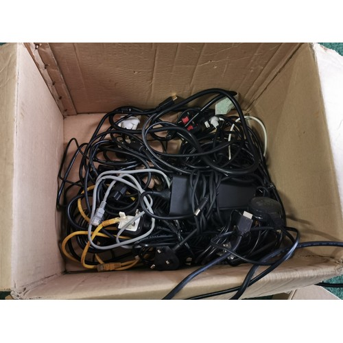 254 - A quantity of electrical items including electric cables, sky boxes an amazon AC clamp metre and a q... 