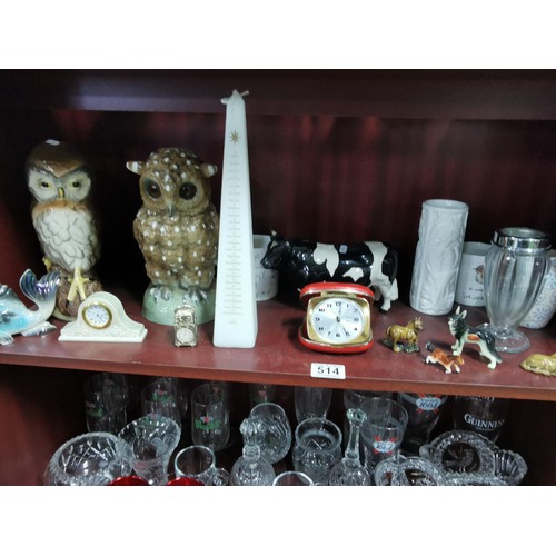 514 - A quantity of collectables including ceramic owls, one by Melbaware, a selection of animal miniature... 