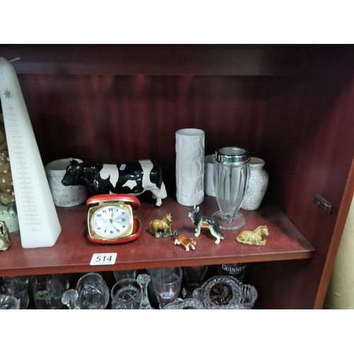 514 - A quantity of collectables including ceramic owls, one by Melbaware, a selection of animal miniature... 