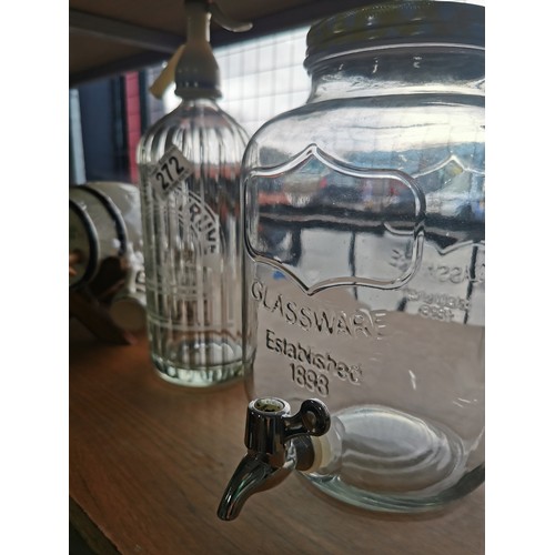 272 - A vintage ceramic barrel with six ceramic shot cups, a soda siphon by Hooper Struve along with a lar... 