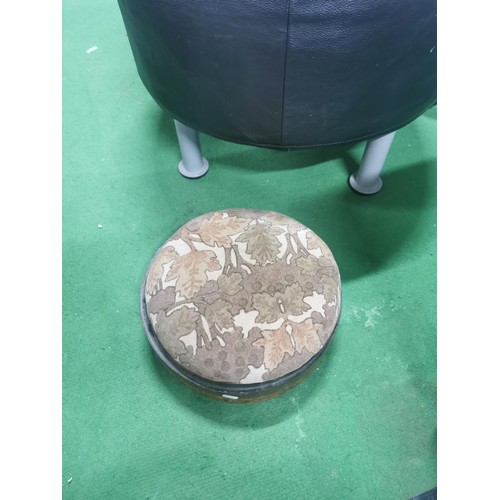 528 - A circular leatherette Ikea footstool along with an antique inlaid wood footstool with bun feet.