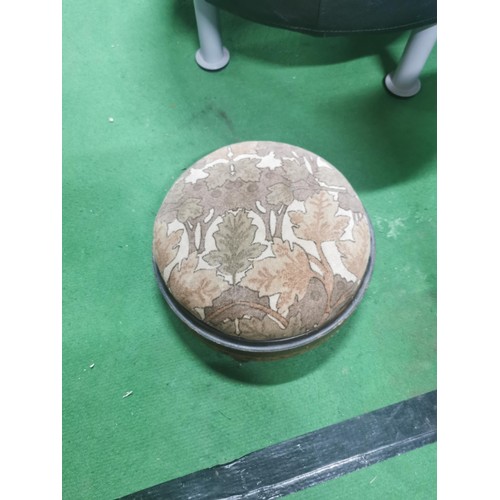 528 - A circular leatherette Ikea footstool along with an antique inlaid wood footstool with bun feet.