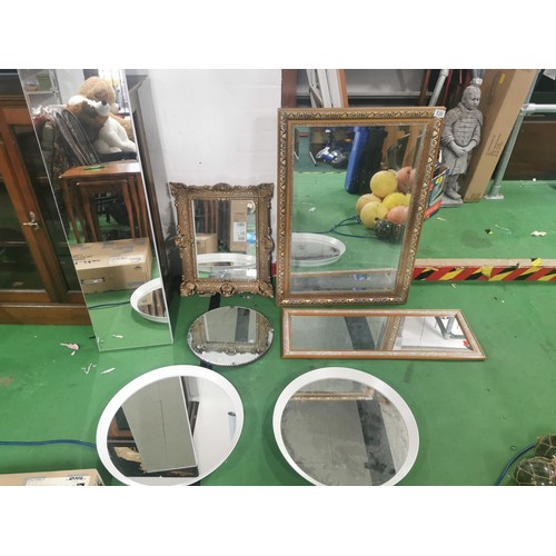 530 - A collection of seven mirrors, one with an ornate frame. Including an antique circular mirror with c... 