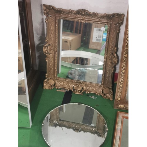 530 - A collection of seven mirrors, one with an ornate frame. Including an antique circular mirror with c... 
