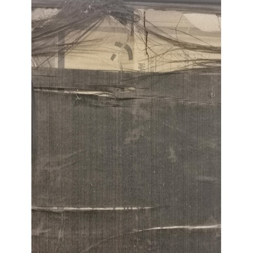 531 - An antique Asian ebonised 4 fold double sided embroidered silk screen. One side decorated with a pea... 