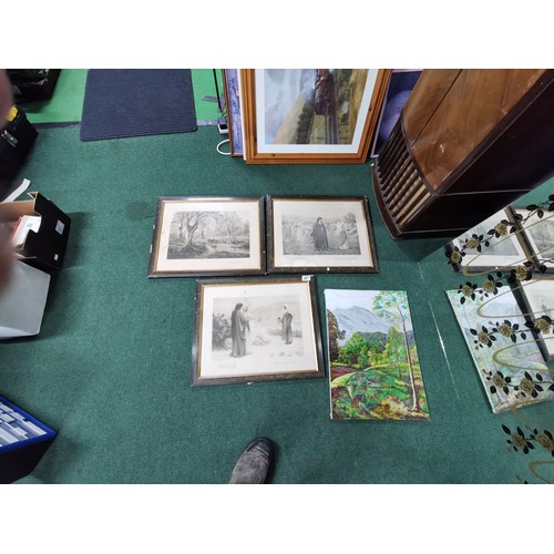 297 - Three framed and glazed black and white prints. Two with religious connotations depicting Ruth and N... 