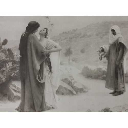 297 - Three framed and glazed black and white prints. Two with religious connotations depicting Ruth and N... 