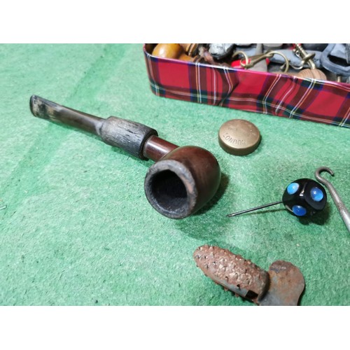 482 - 3x boxes full of various collectables and sundries inc an Amber Sheroot, Propelling pencils, pipes, ... 