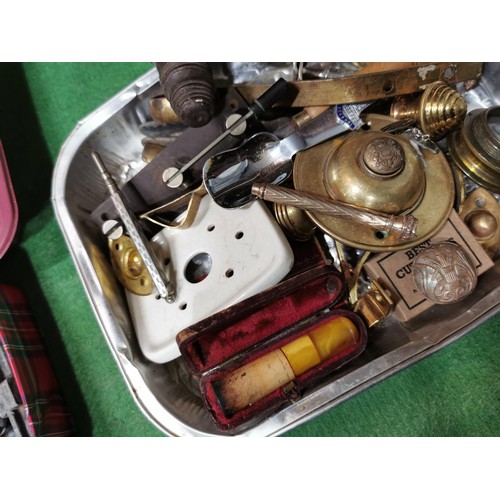 482 - 3x boxes full of various collectables and sundries inc an Amber Sheroot, Propelling pencils, pipes, ... 