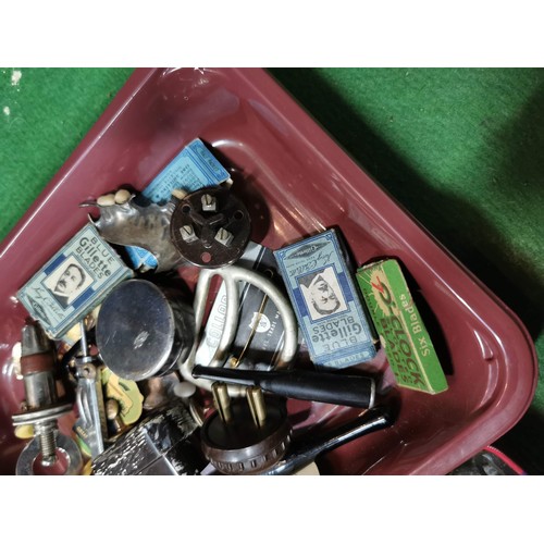 482 - 3x boxes full of various collectables and sundries inc an Amber Sheroot, Propelling pencils, pipes, ... 