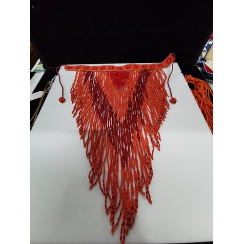 483 - 2x large African genuine coral beaded necklaces along with a rope necklace which has a large chunk o... 