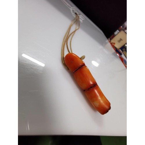 483 - 2x large African genuine coral beaded necklaces along with a rope necklace which has a large chunk o... 