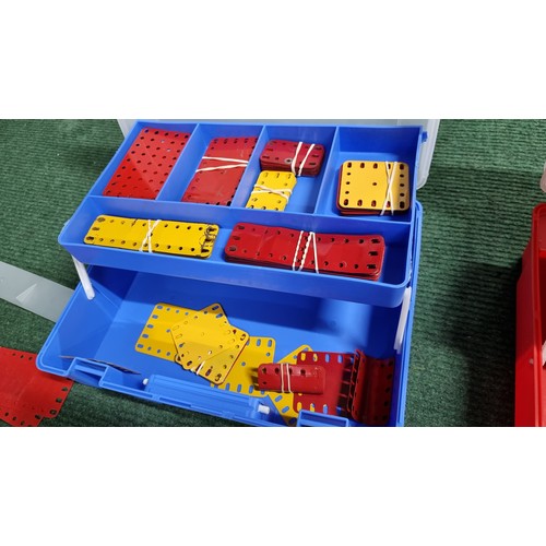 12 - 2x organiser boxes full of Meccano parts with 1x box having a large quantity of Meccano metal plates... 