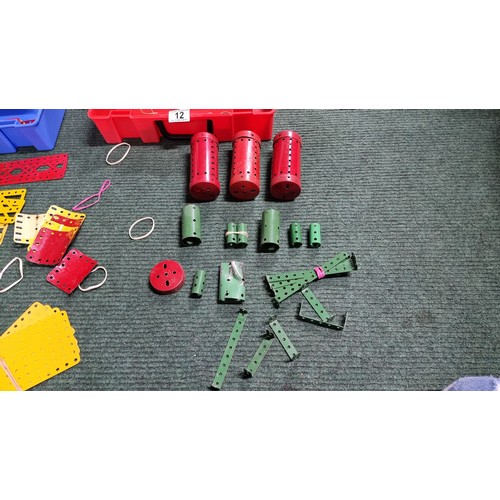 12 - 2x organiser boxes full of Meccano parts with 1x box having a large quantity of Meccano metal plates... 