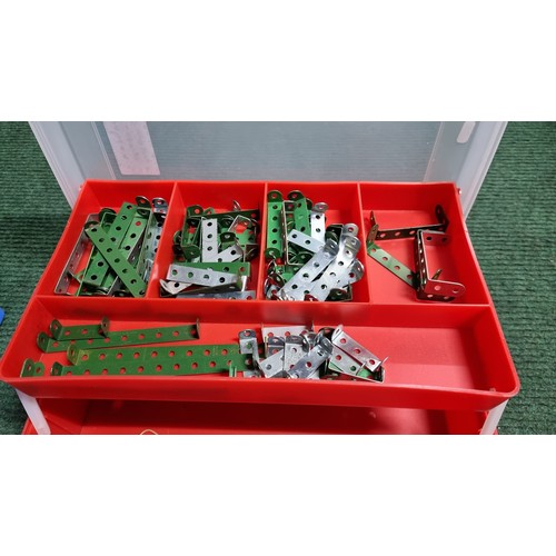 12 - 2x organiser boxes full of Meccano parts with 1x box having a large quantity of Meccano metal plates... 