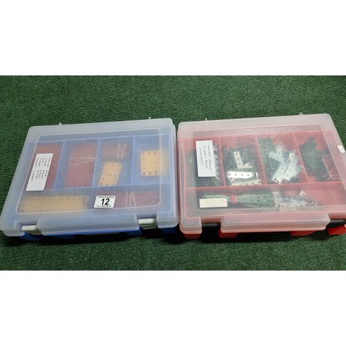 12 - 2x organiser boxes full of Meccano parts with 1x box having a large quantity of Meccano metal plates... 