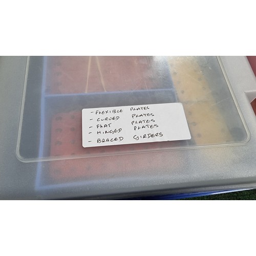 12 - 2x organiser boxes full of Meccano parts with 1x box having a large quantity of Meccano metal plates... 