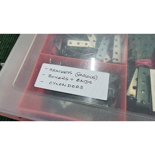 12 - 2x organiser boxes full of Meccano parts with 1x box having a large quantity of Meccano metal plates... 